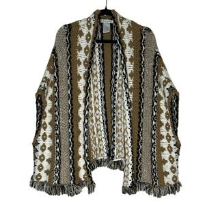 Cocogio Boho Open Front Southewest Print Cardigan‎ OS Brown Black Cream EUC
